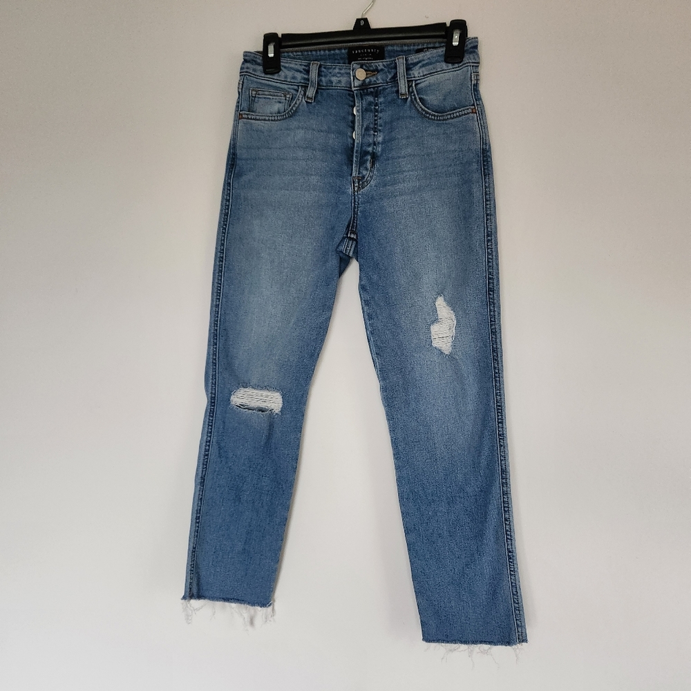 Sanctuary Denim Alt Tappered Jeans High Rise Medium wash Cropped disressed 26